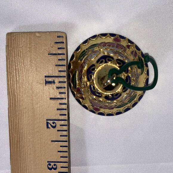 Cloisonne Gold Enamel Floral Tulip Heart Bell Butterfly Flower Green Interior - Picture 10 of 14